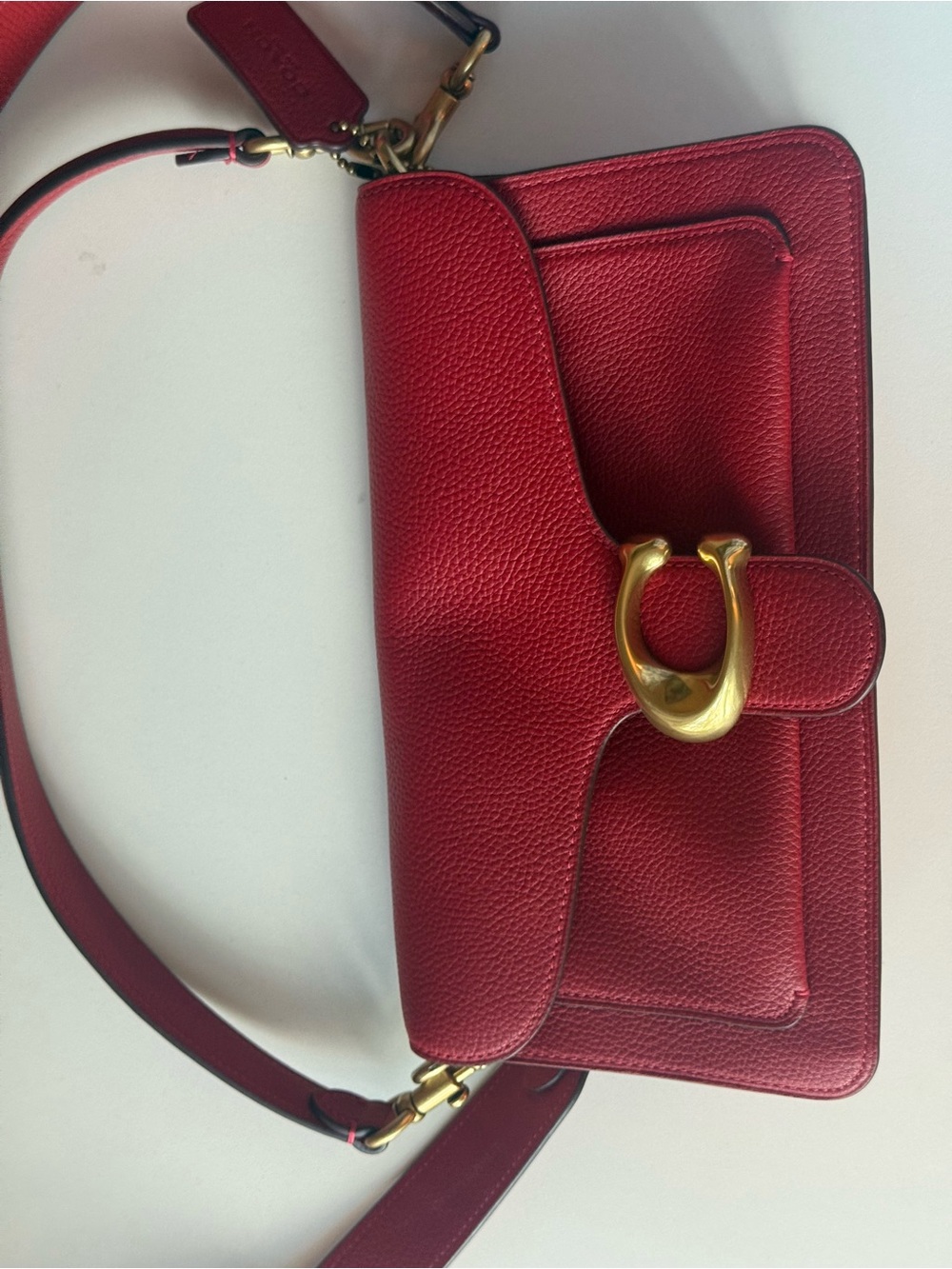 Coach Tabby 26 Red Pebble Leather Crossbody with Gold 'C' Accent - Picture 6 of 11